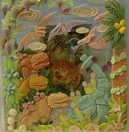 「ジュラ紀にワープ」石鹸を張り付けたアクリル板を3枚重ねることで、奥行きを出してみました。